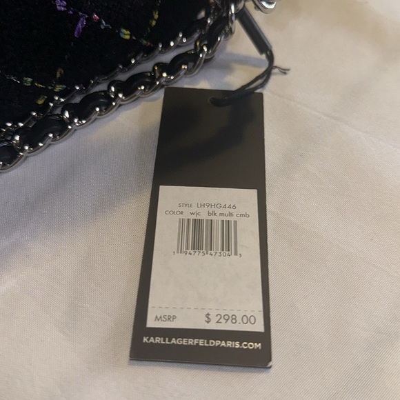 Karl Lagerfeld Embellished Boucle Black & Multi Color Fabric Shoulder Bag NWT - Picture 10 of 10